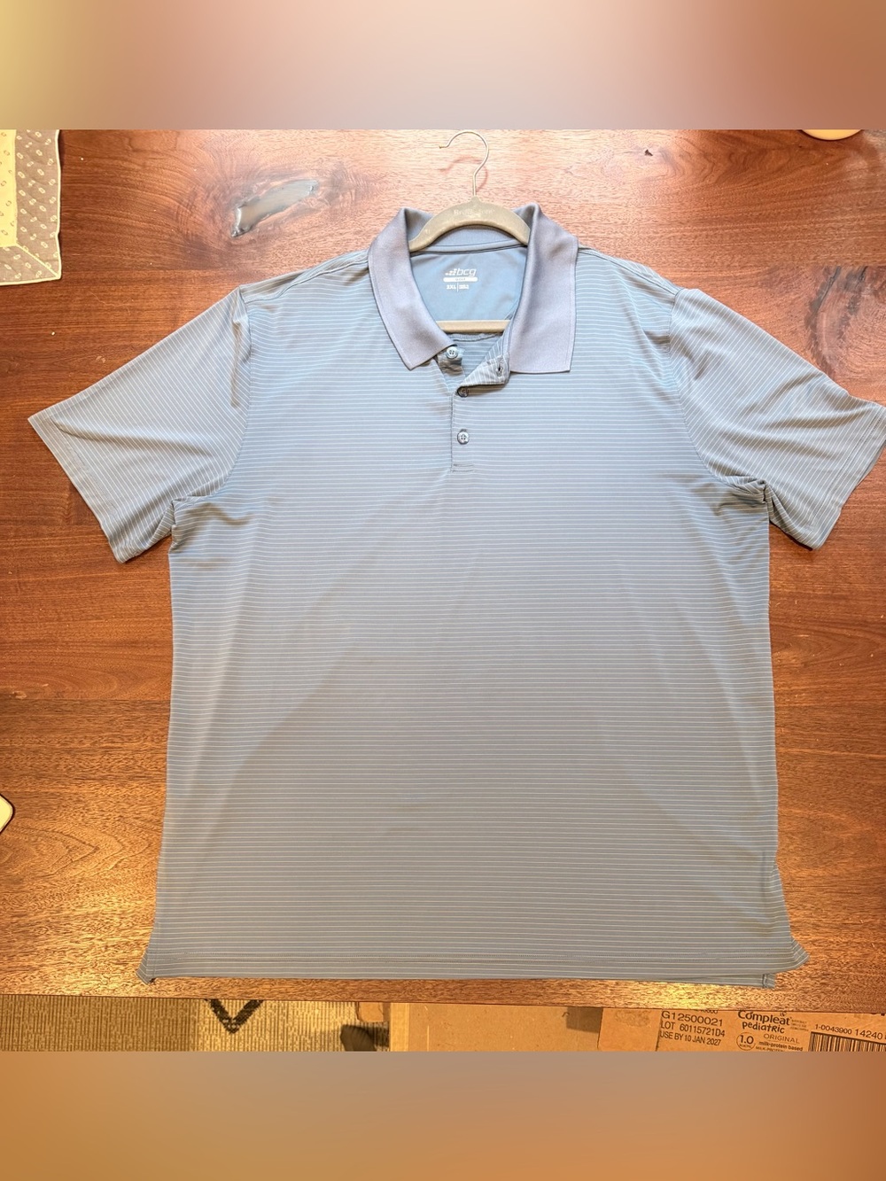 BCG Men Tru-Wick Golf Polo Shirt 2XL Blue White Striped Short Sleeve